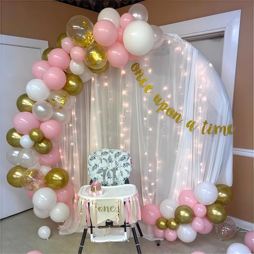 Image of Pink Gold Balloons Set, 60Pcs 12 Inch Pastal Baby Pink Metallic Gold White Balloon with Gold Confetti Latex Balloons for Girls Women Birthday Wedding Baby Bridal Shower Party Decorations Supplies