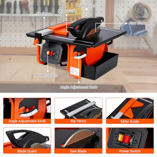 7 inch Wet Tile Saw, 3450 RPM, Bevel cuts tile from 0 to 45 Degrees, Tile Cutter Wet Saw with Water Reservoir for Cutting Tiles and Stones, for DIY Enthusiasts by ExploreHorizon - Image 4