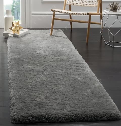 Image of Super Soft Modern Gray Runner Carpets for Living Room 2x6 Feet, Fluffy Shaggy Rug, 2-Inch Thick Mats for Floor, Rugs for Bedroom, Indoor Home Carpet, Anti-Skid Rectangular Fur Carpet for Hall