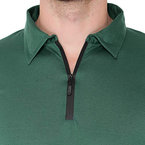 Image of Men's Cotton Blend Full Sleeve Zip Neck Polo T-Shirt (Pack of 1)
