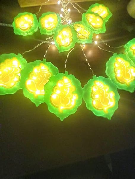 Image of Quace Leaf Ganesh /Ganpati Curtain Light with 8 Flashing Modes Decorative LED String for Home Decoration, Pooja & Festivals