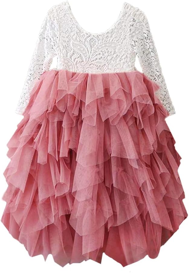 Topmaker Backless A-line Lace Back Flower Girl Dress 2T Non-beaded-sleeve-dusty-rose