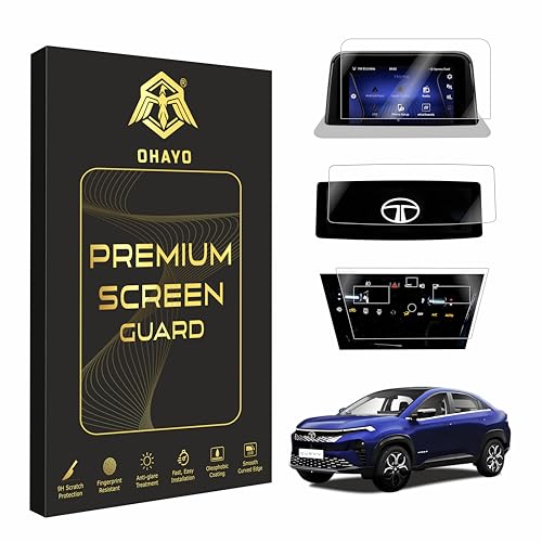 Image of OHAYO 3 Pack Screen Protector for Tata Curvv 2024-2025 Pure+, Pure+S | 7 Inch Infotainment, Steering & AC Panel Protection | 9H Hardness Military Strength, Scratch Resistant, HD Clear Car Display Guard | Not Tempered Glass