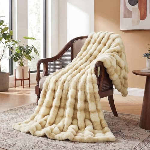 ORINOVA Light Tie-dye Yellow Thick Throw Blanket for Couch Living Room 50x60 Fluffy Bed Furry Comforter Soft Blanket Best Housewarming Home Gifts 860 GSM - image 3