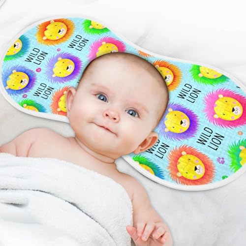 Colorful Lions Pattern Muslin Baby Burp Cloths - Super Absorbent and Soft Burping Rags - Cotton Burp Clothes Set for Boys and Girls, 2 Pack4