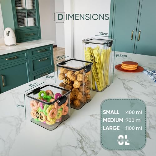 Image of Lock Container Plastic Jar Set of 6 (1100 Ml Each) | Airtight Lock Mechanism Kitchen Storage Containers | BPA Free Food Grade Organizer Boxes for Tea, Coffee, Sugar, Dry Fruits