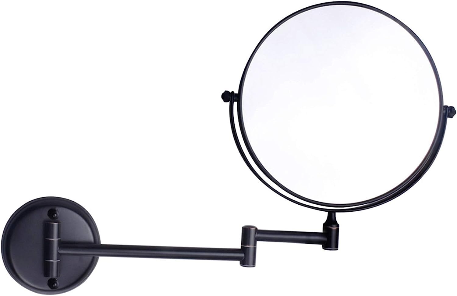 Clearlin Wall-mounted Makeup Mirror, 8 inch Brass Round Double Sided Magnifying Shaving Mirror, 360° Swivel Vanity Mirror(Black,10X)