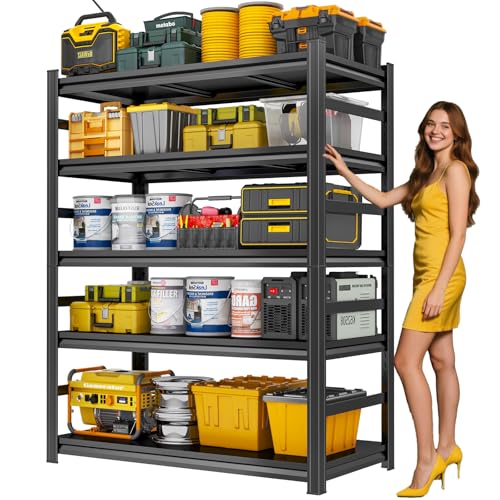 PRESTELION 72" H Metal Garage Shelving Unit 3000LBS Metal Storage Shelves 5 Tier Adjustable Shelving Unit Garage Shelves for Kitchen Warehouse Pantry Basement, 72" H x 36" W x 16" D, Black