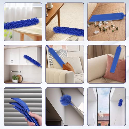 Image of Ceiling Fan Cleaner Duster Set, Dusters with Extension Pole Reusable, Microfiber Ceiling Fan Blade Cleaner, Suitable for Cleaning Wall Blinds Door Furniture Bookshelves (Blue)