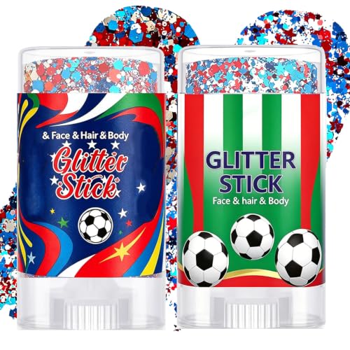 2PCS Red White and Blue Glitter Stick Glitter Stick for Hair Face Body Patriotic 4th of July Glitter Sticks for World Cup Party Concert 250th Independence Day Waterproof Long Lasting(C+D)