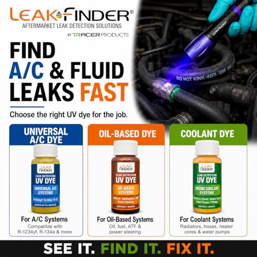 LEAKFINDER LF021 Auto Fluids & Air Conditioning Refrigerant Leak Detection Kit - 1oz of A/C, Oil-based Leak Detector Dye, Injector Syringe, UV Light, R134A Hose Coupler, Made in USA by LEAKFINDER - Image 2
