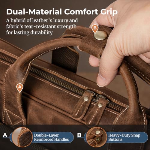 Image of Augus Leather Briefcase for Men, 16 Inch, Full-Grain Leather, YKK Zipper