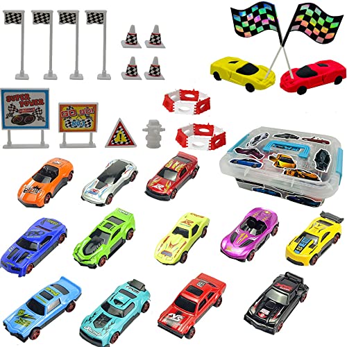 Fycooler Juego de Coches de Juguete de Ruedas sin Metal Fundido-Coche de Carreras Niños Regalos Juguetes Diecast Coches Jugar Vehículos para Cake Toppers Ideas - 12 Piezas 1:64