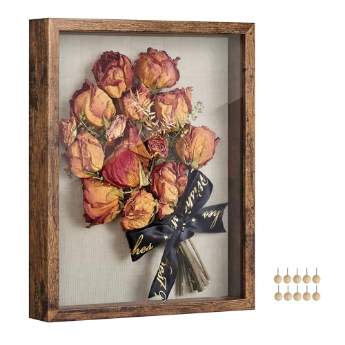 Consejos para Comprar Marcos de fotos , listamos los 10 mejores. 47 SONGMICS Marco de Fotos, 38 x 30 cm, con Pinzas, Alfileres de Palo, Frente de Vidrio, Reverso de Tela de Lino, Borde de MDF, Marrón Rústico MRPF009KD01