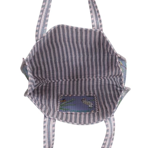 Image of Cotton Tiger Block Print Tote Bag, Indian Handmade Shopping Shoulder Bag, Unisex Market Daily Use