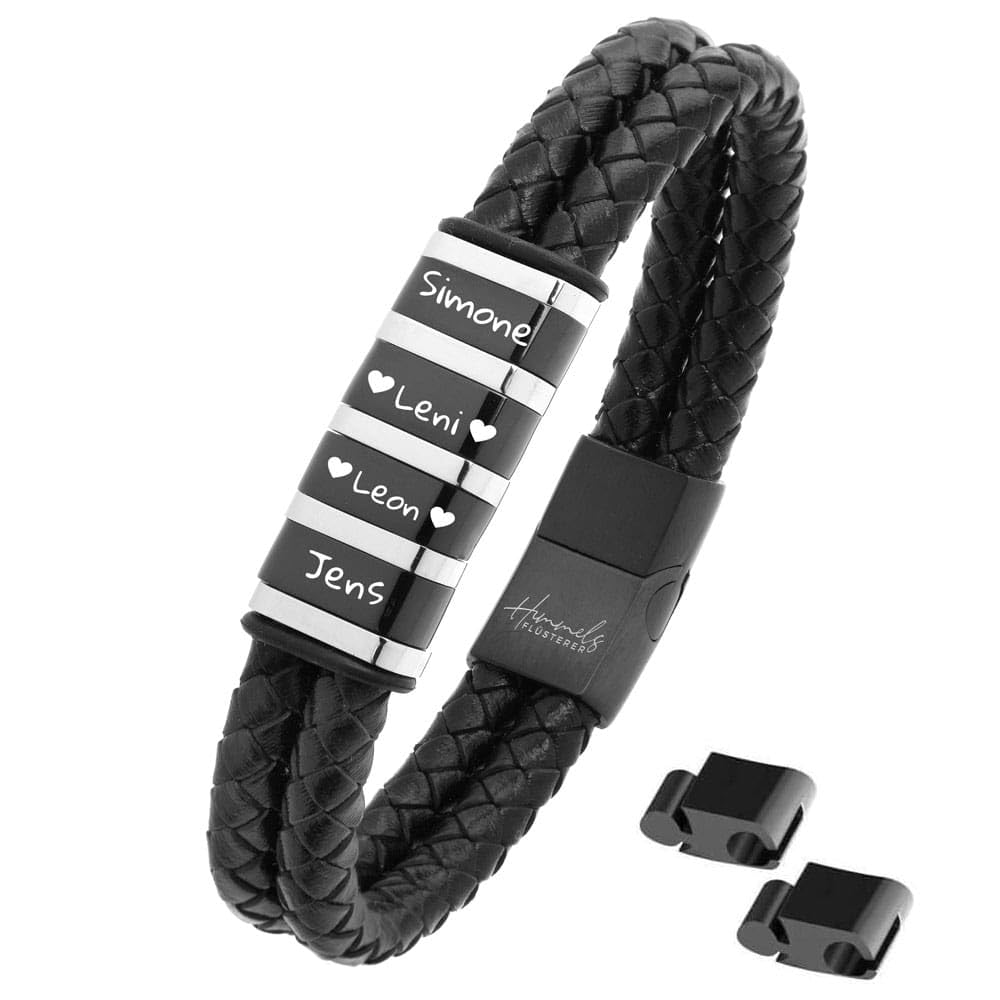 Himmelsflüsterer Herren Armband mit Gravur [ Echtes Leder ] Papa für 4 Namen Lederarmband Herren Armband Herren personalisiert - Armband Herren Leder - Personalisierte Geschenke Männer - Schmuck
