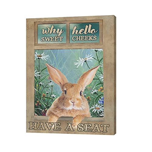 Bathroom Wall Decor Funny Rabbit Bathroom Pictures Wall Art Canvas Print Have A Seat Bathroom Sign Painting Framed Modern Home Artwork Decorations For Restroom 12"X16" #TOP1
