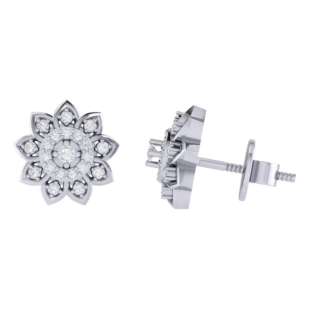 Diamtrendz Gold Plated BIS Hallmarked Pure 925 Sterling Silver Floral Screwback Stud Earrings | Dailywear Lightweight Silver Stud | Rhodium, Rose-Gold Plating Options | Model ERS00768