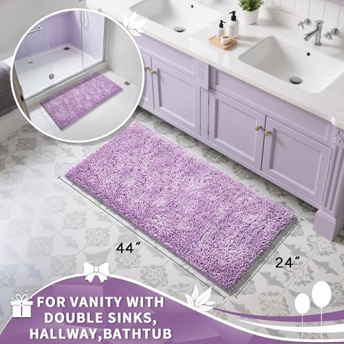 Image of Yimobra Long Bathroom Rug Non Slip 44x24 Inch, Extra Thick Soft Absorbent Chenille Bath Mat, Machine Washable Quick Dry Bath Rugs for Bathroom Floor, Tub and Shower, Home Decor Accessories, Lilac