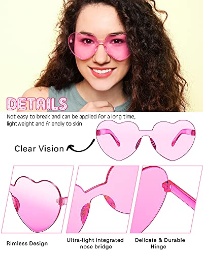 Photect 12 Pair Pink Heart Shaped Sunglasses Rimless Candy Color Glasses for Women Men Summer Party Favor3