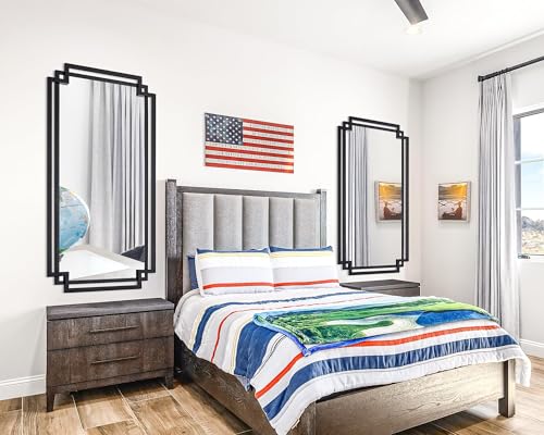Image of 30 inch x 59 inch Large Wall Mirror for Decor, Black Decorative Mirror with Irregular and Rectangular Metal Frame, Black Large Bathroom Mirror Above Sink, Hang Vertically or Horizontally