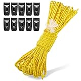 ダイニーマロープ 2mm ガイロープ 軽量 UHMWPE ダイニーマ ガイライン 耐荷重330kg 長さ 12ｍ / 20m 細引き ロープ 高強度 反射 自在金具 頑丈 丈夫な紐 アウトドア ULキャンプ (イエロー, 20M)