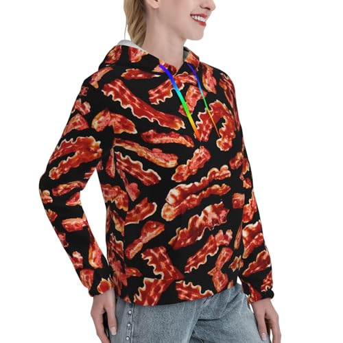 Sweat à capuche imprimé bacon pull graphique avec poche douce