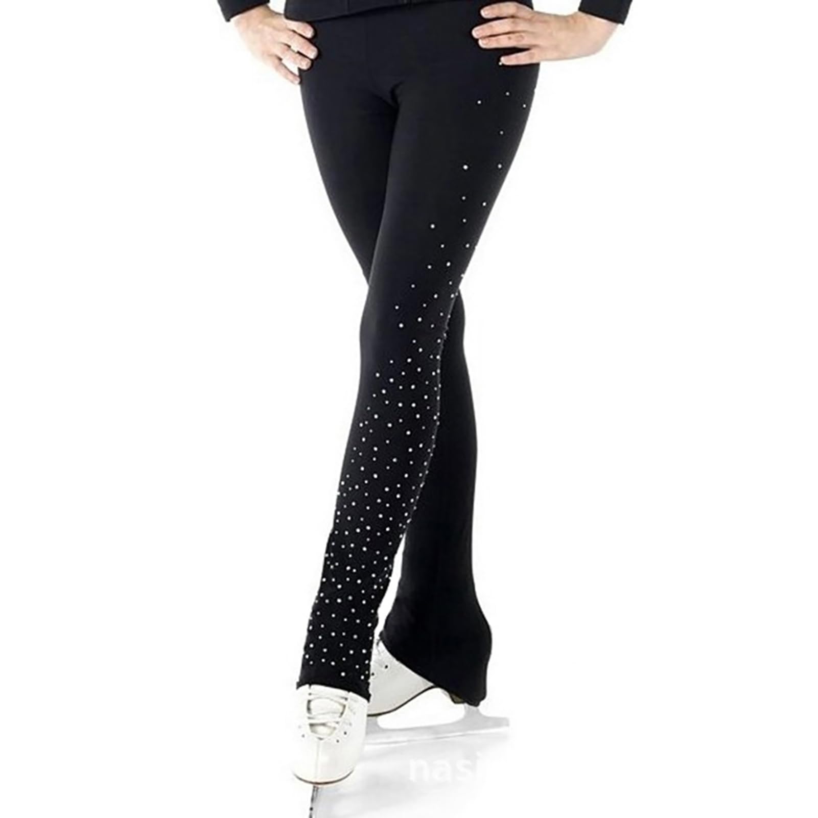 Generico Leggings da Pattinaggio Artistico per Ragazze E Donne - Collant Termici da Pattinaggio sul Ghiaccio con Rhinestones(Size:155cm,Color:Nero)
