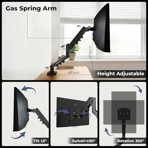 Image of Zebronics Monitor Desk Stand, 17-32 Inch Support, Up to 8kg Load, Gas Spring Height Adjustment, 50cm Extendable Arm, VESA Compatible, Cable Management, Anti-Slip Base, Rust-Proof (DMS500)