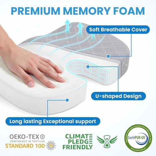Image of Seat Cushion for Office Chair Memory Foam Non-Slip Cushion Back, Relief Chair Pad, Butt Pillow for Office Chair, Car, Computer Desk (Grey, SEAT CUSION)
