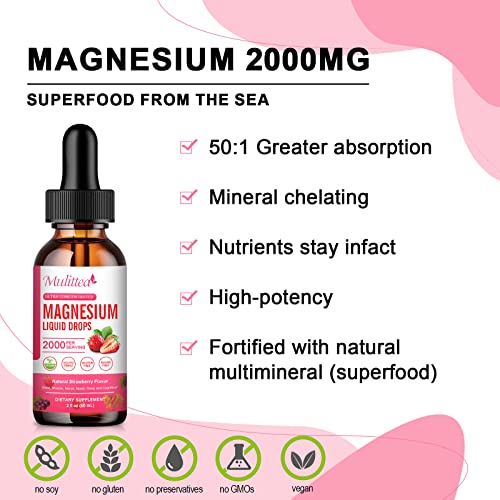 (2 Pack) Magnesium L-Threonate Supplement, 1000Mg With High Potency Magnesium 500 Glycinate & 500Mg Citrate, Sugar Free, Strawberry Liquid Drops Promotes Nerv,Relaxation,Muscle Sleep Support. #TOP2