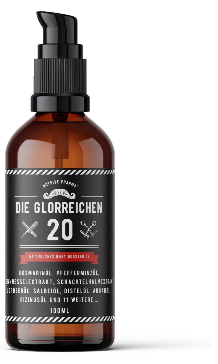 G-20 - Aceite para barba (100 ml, aceite de romero, menta, aceite de ortiga, aceite de cola de caballo, aceite de salvia, laurel, aceite de ricino, argán, jojoba, vitamina E y más, suero original para