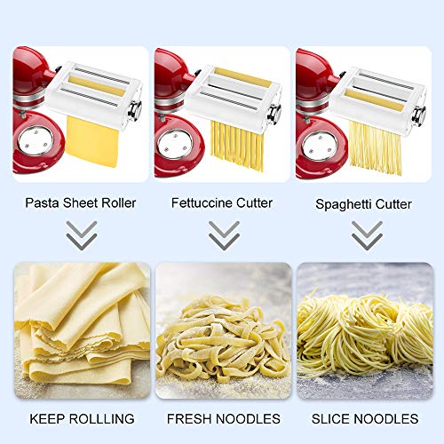 3 in 1 PASTA Maker Attachment For KitchenAid Stand Mixers, Included PASTA Sheet Roller, Spaghetti Cutter, Fettuccine Cutter Maker Accessories And Cleaning Brush & Pasta Drying Rack