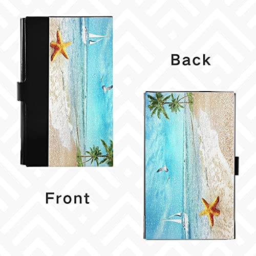 xigua Business Card Holder,Blue Sea Ocean Beach Metal Men's Women's Credit Card & Holder Wallet Fashionable Durable Portable Business Card Case4