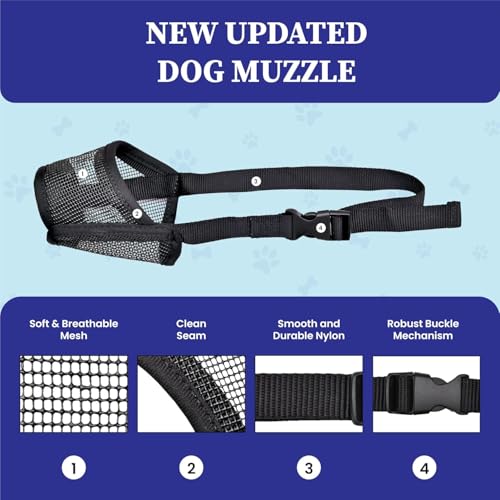 Image of Extra Large Dog Muzzle - Air Mesh Big Dog Muzzle | Suitable for Small, Medium Large and X-Large Dogs | Stop Biting, Barking and Chewing Best for Aggressive Dogs