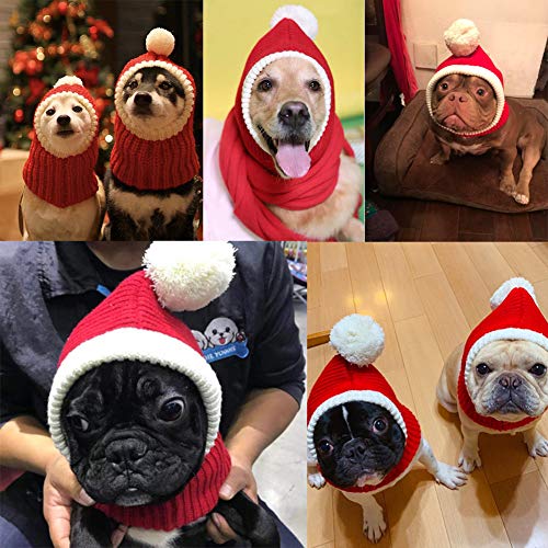 NACOCO Christmas Dog Hat Crocheted Snood Funny Pet Cap with Pompon Red Green Warm Winter Dog Hat Knit Snood Headwear for… - Image 4