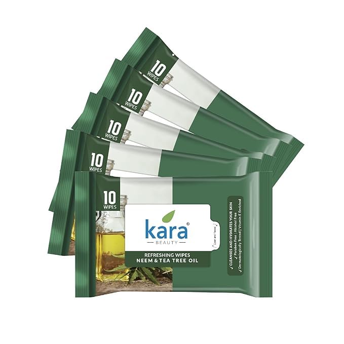 Kara Face Wipe - Cleansing & Hydrating, Refreshing wipes Neem & Tea Tree oil 10 Wipes Pack of 5-picture-22