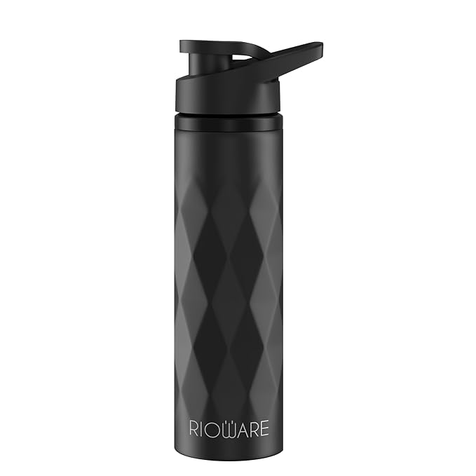 Rioware® Water Bottle Stainless Steel 750ml Steel Water Bottles For Kids,Girls,Boys,Fridge,School,Gym, Home,office, Leak Proof & BPA Free with Sipper Cap-Black