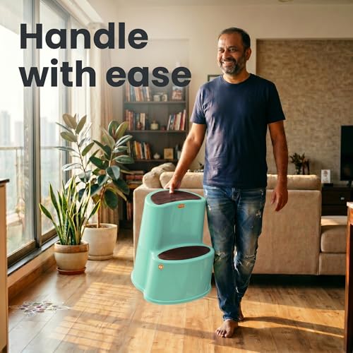 Image of Multipurpose Step Stool with Anti-Skid Surface for Home, Kitchen & Office | Premium Plastic Ladder Stool | 220 kg Hight Weight Load Capacity | 60 x 47 x 51.5 cm  (Marina Blue)