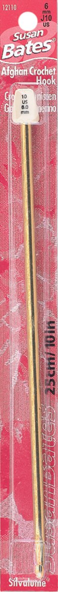 Susan Bates 10-Inch Silvalume Aluminum Afghan Hook, 6mm,Assorted Colors