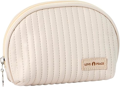 Cute Makeup Bag, Mini Cosmetic Pouch for Women, Small Quilted Beauty Bag, Handy zipper Pouch, Cream