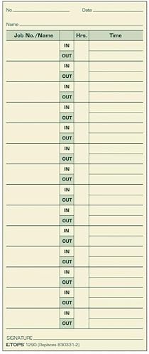TOPS Tarjetas de trabajo, 2 caras, 3-1/2" x 8-1/2", Manila, impresión verde delantera/trasera, 500 unidades (1290)