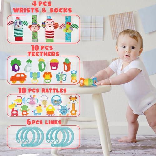 Image of Cocurb 30 PCs High Contrast Baby Toy Gift Set for Infants Rattles | Teething Toys and Wrist Socks Suitable for 6 Months Perfect Baby Gift for Boys, Girls and Toddlers
