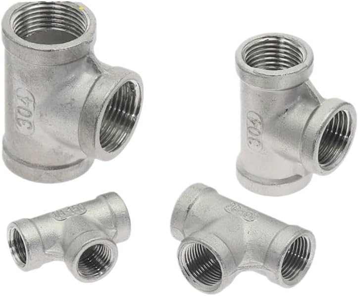SS 304 Stainless Steel adapter 1/8" 1/4" 3/8" 1/2" 3/4" 1" 1-1/4" 1-1/2" Female Thread BSPT Water Pipe Fitting 3 way Tee Adapter(1/2")