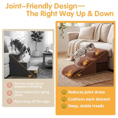 Image of Topmart High Density Extended Foam Dog Ramp&Steps 3 Tiers,15.7 inch High | Non-Slip Dog Stairs with Removable Cover,Soft Foam Pet Ladder,Best for Injured,Older Cats,Pets with Joint Pain