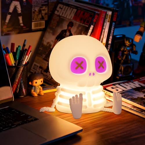 Image of Ammonite Skeleton Night Light, Silicone Skull Lamp, 8 Colors & 2-Level Adjustable Warm Light, Touch Control LED Bedside Lamp for Home, Summerween Party, Halloween Decor, Gift for Christmas Birthday