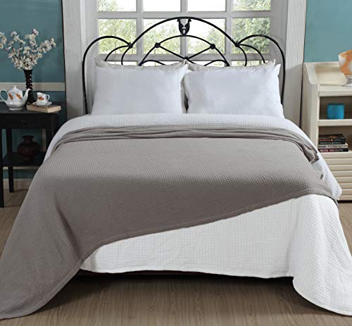 Shelter Cotton Blanket Full/Queen Soft Cozy Thermal Blanket, Ringspun Bed Blankets For All Seasons, Waffle Weave Warm Lightweight Perfect Luxury Layering - Taupe (90"X90") #TOP3