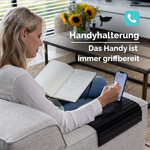 Sofatablett Tuko mit Armlehne und Handyhalterung aus Bambus