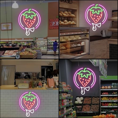 Image of Strawberry Neon Sign Fruit Neon Light USB Dimmable neon Restaurant Bar Club Home Wall Decor Gift, Strawberry Lover, Drink Led light for Wall Decor, Party, Christmas, Wedding, Kawaii art