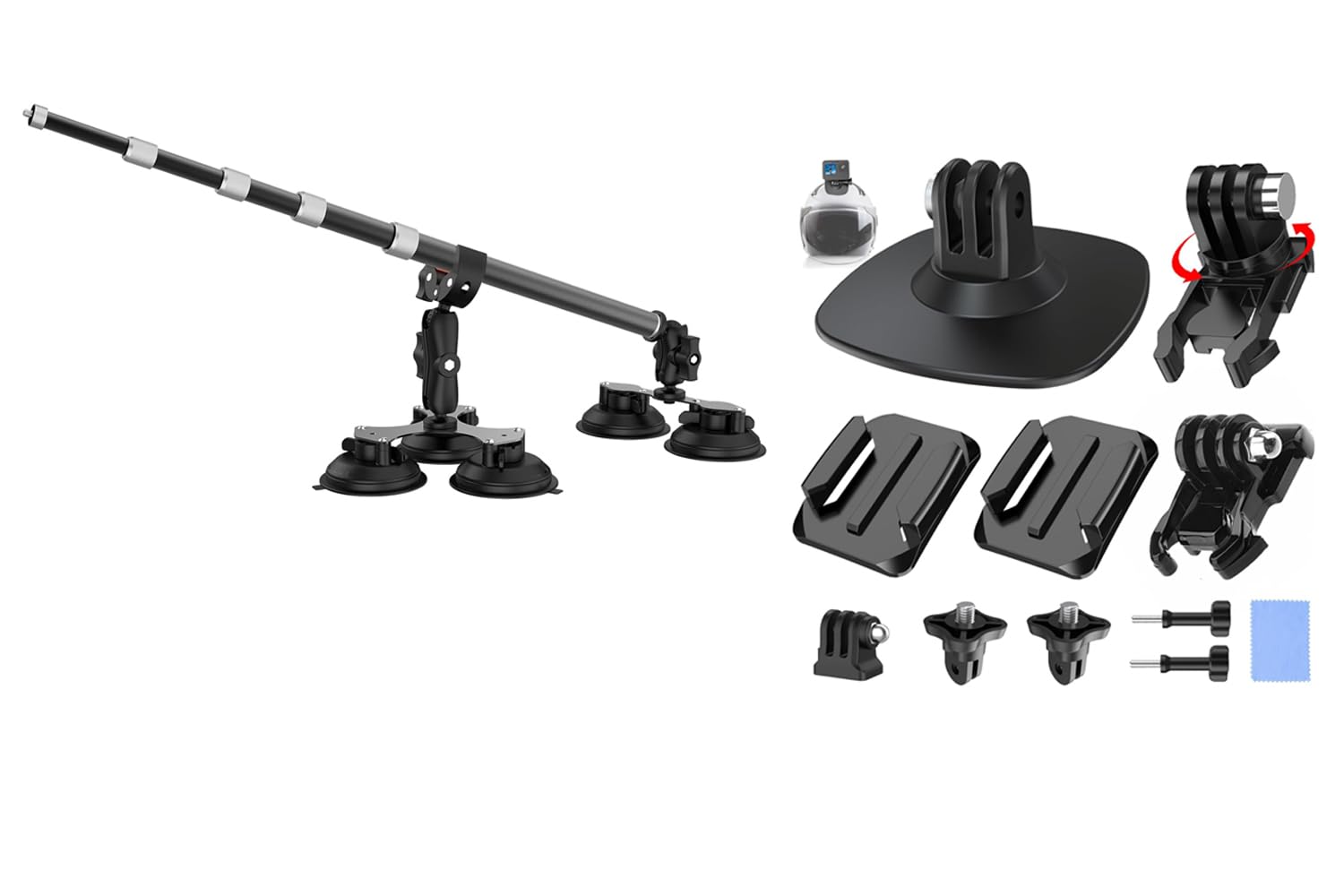 UNSTINCER 360° drehbarer Klebehalterung + 5 Fach Saugnapfhalterung für Action Kamera Bundle